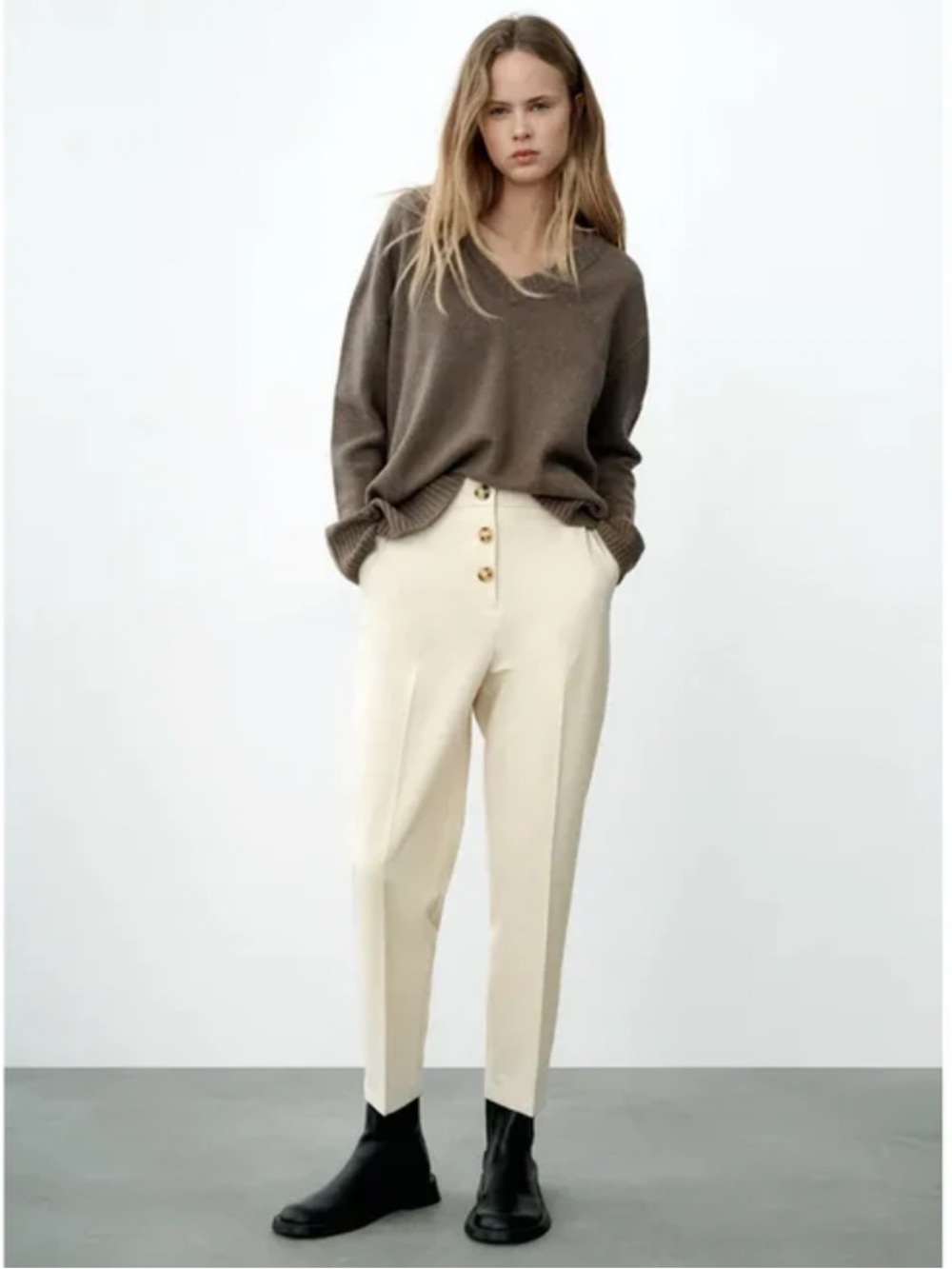 Zara Cream Buttoned Pants